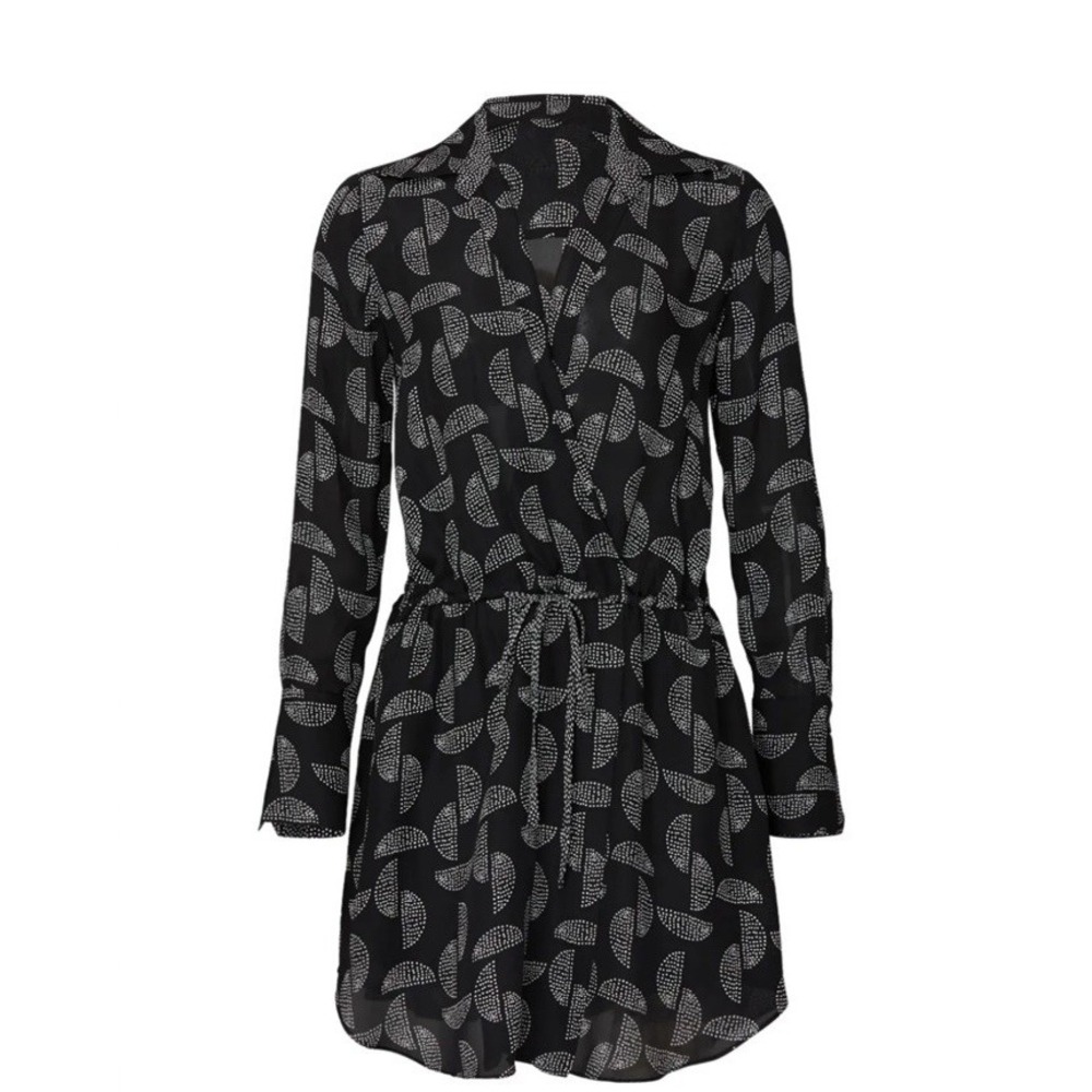 A.L.C. Isobel Black White Dot Mini Dress 0 Silk Geometric Long Sleeve 6DRES00536